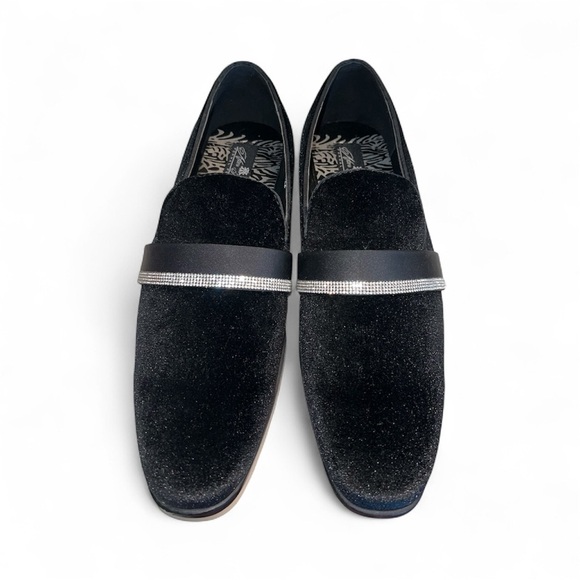 After Midnight Mens Black Velvet Loafer with Rhinestones Prom Slip-On Shoes $65 - Picture 2 of 5